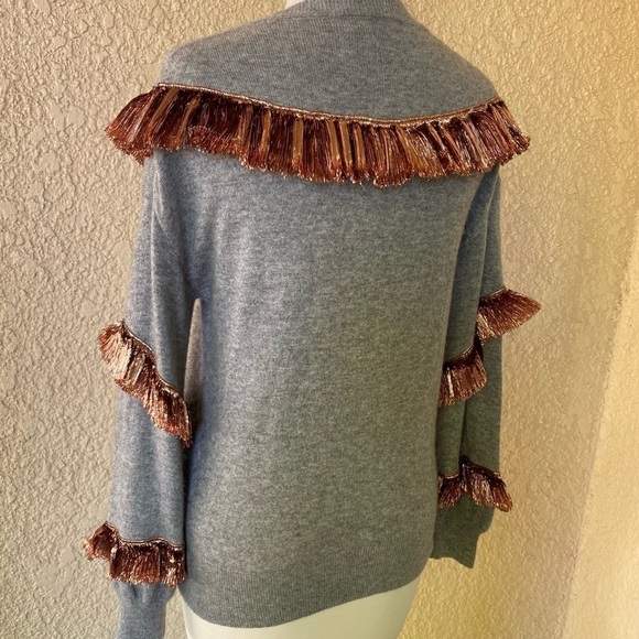 J.Crew Cashmere Sweater Lamé‎ Fringe Heather Gray XS - Picture 6 of 16